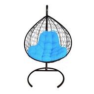 Подвесное кресло кокон XL Ротанг (черное с голубой подушкой)