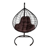 Подвесное кресло кокон XL Ротанг (черное с коричневой подушкой)
