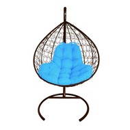 Подвесное кресло кокон XL Ротанг (коричневое с голубой подушкой)