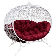 Кокон Улей ротанг на подставке (белый с бордовой подушкой)