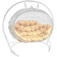 Подвесное кресло Улей Ротанг (белое с бежевой подушкой)