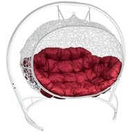 Подвесное кресло Улей Ротанг (белое с бордовой подушкой)