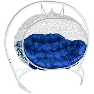 Подвесное кресло Улей Ротанг (белое с синей подушкой)