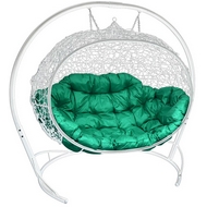 Подвесное кресло Улей Ротанг (белое с зелёной подушкой)