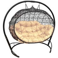 Подвесное кресло Улей Ротанг (чёрное с бежевой подушкой)