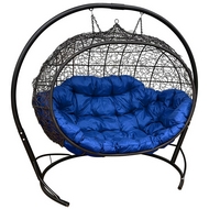 Подвесное кресло Улей Ротанг (чёрное с синей подушкой)