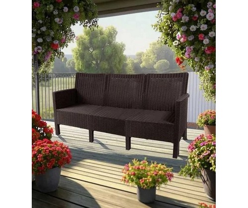 Диван трехместный садовый под ротанг СадКо (темно-коричневый)