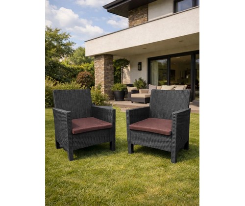 Комплект кресел садовых под ротанг 2 шт СадКо (темно-серый с коричневой подушкой)