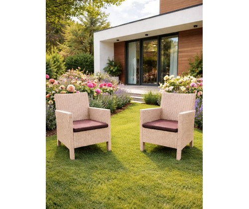Комплект кресел садовых под ротанг 2 шт СадКо (бежевый с коричневой подушкой)