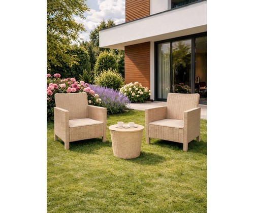 Комплект 2 садовых кресла и столик под ротанг СадКо (бежевый)
