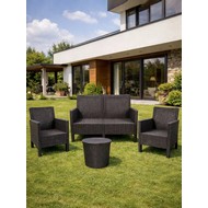 Комплект 2 садовых кресла, двухместный диван и столик под ротанг СадКо (темно-серый)